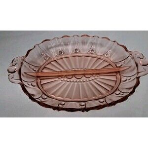 Vintage 1930’s Anchor Hocking Pink Depression Glass Divided Dish 12 x 7.5"